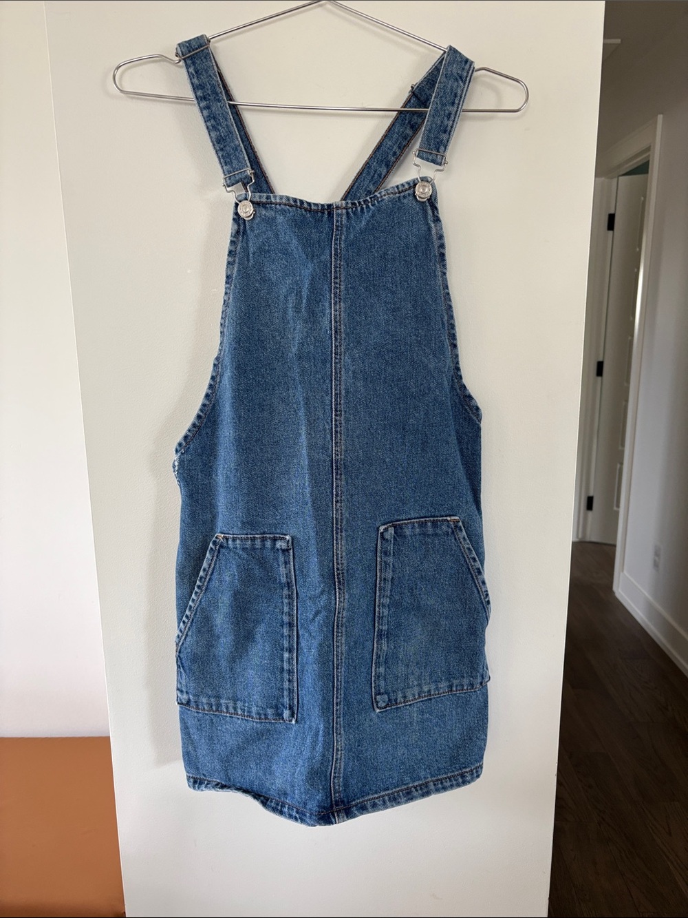 Topshop Blue Denim Mini Pinafore Dress